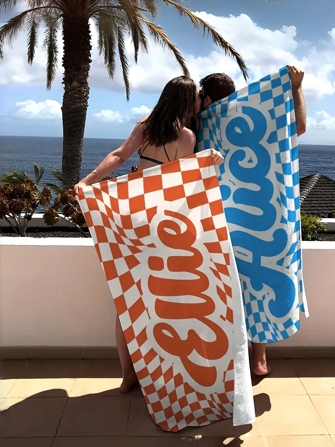 Checkered Text Personalized Beach Towel